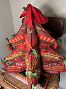 Vintage Fabric Stuffed Christmas Tree Holiday Decor Woven Chili Peppers Bow Red - Picture 1 of 10