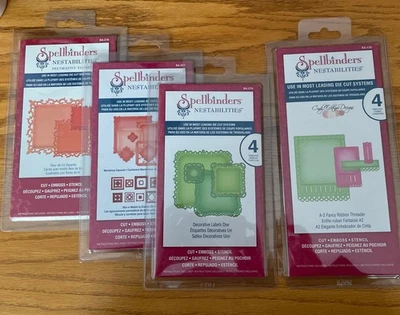 Spellbinders Dies LOT Of 4 Nestabilities Squares Labels Ribbon Threader - Image 1 of 4