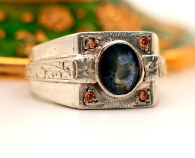 Anel masculino de prata safira 925 feito à mão pedra natural do nascimento setembro tamanho 9 - Imagem 1 de 4