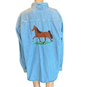 Camisa Y2K SierraPacific Denim Caballo Bordado Abotonada Western Country Unisex XL - Imagen 1 de 7