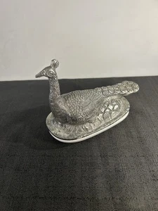 Piatto burro pavone vintage in metallo con inserto in porcellana made in India 8,5" - Foto 1 di 20