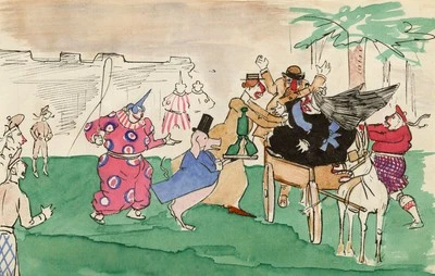 Queen Victoria Leaving Rothschild's Donkey Cart Drawing c.1891 E.T. Vieux - Image 1 of 3
