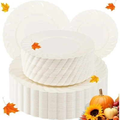 Platos de plástico desechables 100 piezas elegantes suministros de cena de oro rojo nuevos Foto 1 de 4