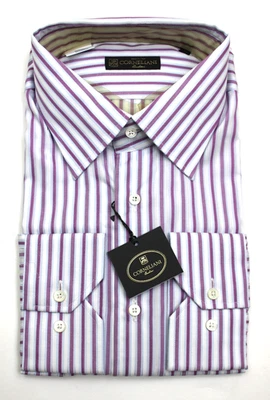 Corneliani Camicia Uomo 16,5 42 Rosa Bianco Righe Cotone Abito Made Italy - Immagine 1 di 4