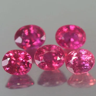 1.62CT CHARMING VVS-VS 5PCS UNHEATED OVAL PINKISH RED RUBY NATURAL - Image 1 of 3