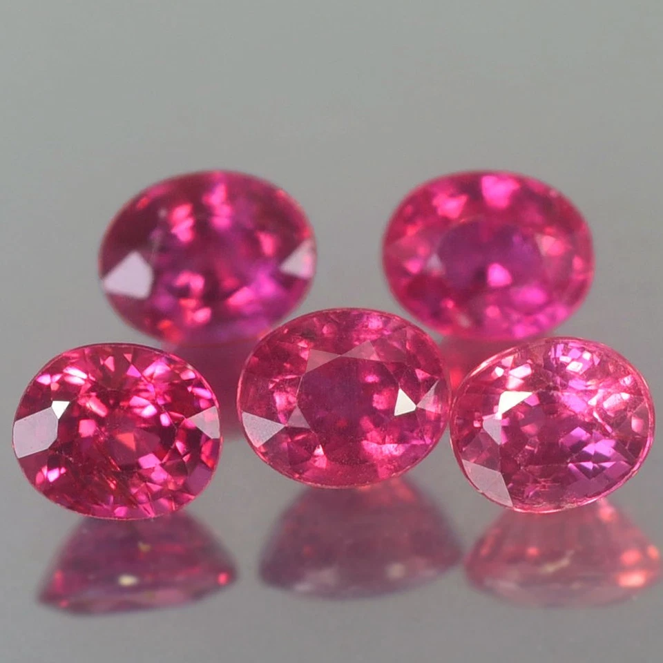 1.62CT CHARMING VVS-VS 5PCS UNHEATED OVAL PINKISH RED RUBY NATURAL - Image 1 of 3