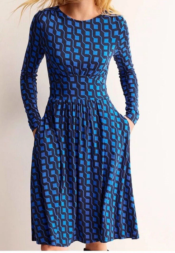 Boden Thea длинным рукавом Джерси платье синий Sz 16R - Изображение 1 из 4