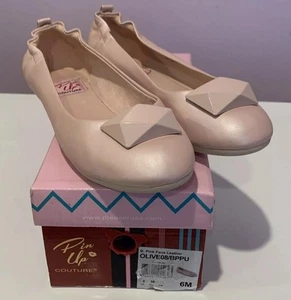 Pinup Couture Pink Faux Leather Women Flat Slip On Ballet Slipper Size 6M - Picture 1 of 12