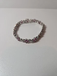 Tennis Bracelet 925 Red Ruby color crisscross CZ Diamond Tennis Ross Simons 925 - Picture 1 of 8