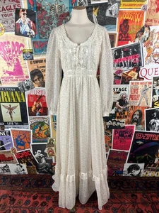 Vestido Corsé Años 70 Gunne Sax Ditsy Estampado Floral Pradera Maxi Boho Con Cordones Talla 11 - Imagen 1 de 24