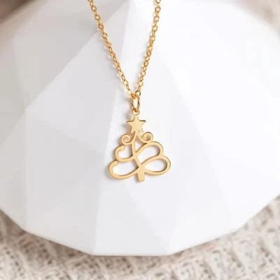 Collar Árbol Plata Esterlina, Colgante Navidad Chapado en Oro Amarillo 14K Foto 1 de 4