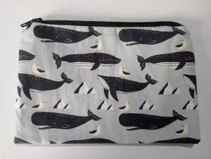 Handmade Scrubbies Lined Organic Cotton Fabric Zippy Coin Purse: Whale Design - Picture 1 of 3