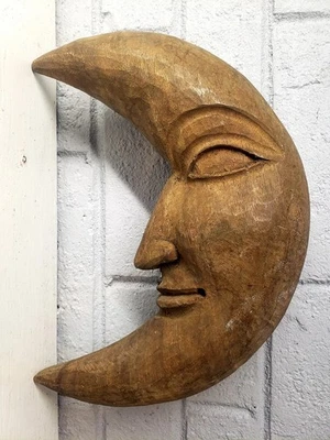 10" Old Moon Face Woodcarving Used as a Mold for Making Paper Mache Figurine - Image 1 of 4