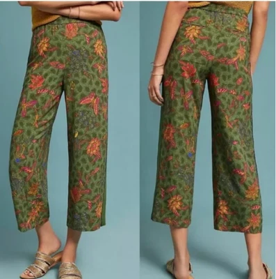 Ett: twa by Anthropologie Floral Capri Wide Leg Pants Size Medium Schuyler Green - Image 1 of 4