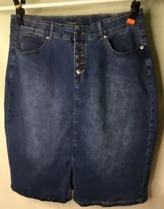 AUTOGRAPH MID WASH BLUE DENIM “BUTTON” STRETCH SKIRT SIZE 26 ALL NEW - Picture 1 of 12