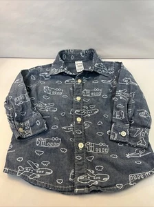 Carter’s Long Sleeve Button Up Shirt 12 Months, Planes, Bus, Helicopter Design - Picture 1 of 16