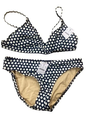 Conjunto de bikini J.Crew azul/blanco a lunares talla mediana/grande nuevo con etiquetas Foto 1 de 4