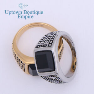 Square Black Onyx Men's Stainless Steel Gold Plated Ring Band Size:8-13#D