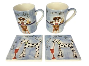Beth Whittard Of Chelsea Dogs Drink The Bar Secar Dos Tazas y Posavasos Té Café - Imagen 1 de 8