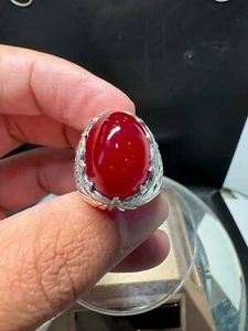 Glass filled Ruby Gemstone 14k White Gold Wedding Ring For Men's #0121 - Picture 1 of 6