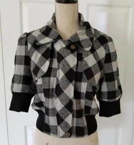 Love Notes Zip-Up Jacket size 14 - 3/4 sleeves - black/gray/plaid CM - Picture 1 of 5