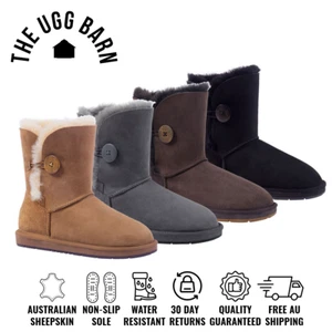 UGG Premium Sheepskin Short 1-Button Boots | Water Resistant | Non-Slip | Unisex - Picture 1 of 25