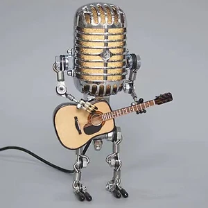 Vintage Guitar Microphone Lamp USB Powered Music Lover Retro Decor Handmade - Picture 1 of 12