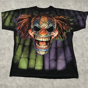 VTG Liquid Blue Shirt Mens Evil Clown Graphic Marionette Skeleton Jester AOP Y2K - Picture 1 of 5
