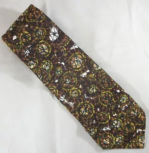 BOTISKO Brown, Green Circles, Stained Glass Cotton Neck Tie 55"L x 3.25"W (F019) - Picture 1 of 3