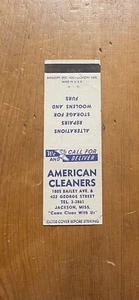 Cubierta vintage de fósforo American Cleaners Jackson Mississippi - Imagen 1 de 3