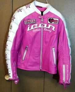 Icon Kitty Womens motocycle jacket S small outlaw racing leather pink white - Picture 1 of 6