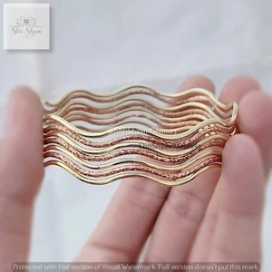 Zig Zag Wave Bangles, 5 Pcs Hammered Copper & Plain Brass Squiggle Women Bangle - Picture 1 of 8