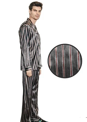 Mens Silk Satin Striped Pajama Set - PJ  - Image 1 of 4