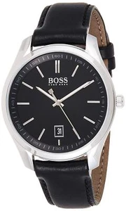 Hugo Boss 1513729 Men's 42mm Black Leather Band Steel Case Quartz Analog Watch  - Picture 1 of 5