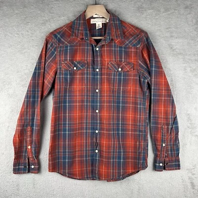 LOGG/H&M Men's Western Pearl Snap Shirt Size S Red Plaid Long Sleeve Fitted - Image 1 of 4