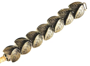 Vintage Multi-dimensional Leaf Bracelet Set Silver Tone Patina Bartek 60s MCM - Picture 1 of 11