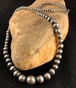Navajo Pearls Graduated Sterling Silver Bead Necklace 36" - Picture 1 of 12
