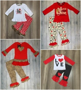 NEW Boutique Valentine's Day Girls Outfit Set Leopard Love Yourself Miss - Picture 1 of 7