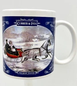 Currier & Ives 10 Unzen Blau Kaffeebecher Durch den Schnee auf der Straße im Winter - Bild 1 von 11