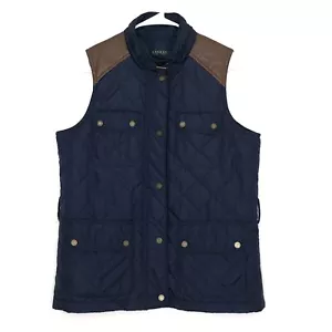 Ralph Lauren Quilted Vest Womens Medium Equestrian Snap Blue - Picture 1 of 12