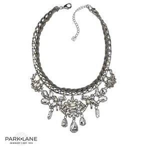 PARK LANE JEWELR Y NECKLACE~ Nadia~ Silver • Crystals & Grey Satin 19" NWT - Picture 1 of 2