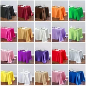 Stain Silky Solid Party Tablecloths Rectangle Wedding Banquet Table Cover Decor - Picture 1 of 19
