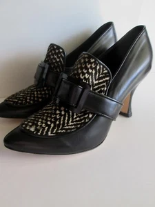 DEE KELLER Black & White Fur HEELS 37 EU Shoes NEW Buckle 7 USA - Picture 1 of 3