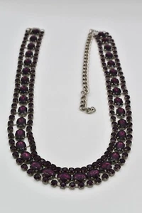 Vintage Crystal Belt Dark Purple Prong Rhinestone Chunky Silver Wide 80s 32"-42" - Picture 1 of 12