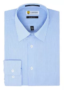 Labiyeur Slim Fit Blue White Fine Stripes Button Cuff Dress Shirt - Picture 1 of 5