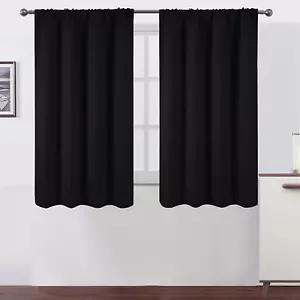 LEMOMO Black Blackout Curtains/42 x 54 Inch/Set of 2 Panels Room Darkening Curta - Picture 1 of 10