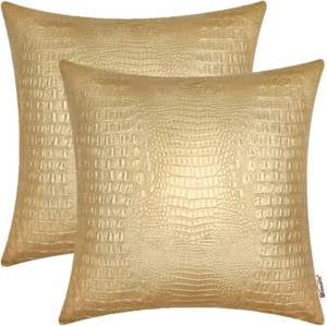 Faux Leather Pillow Covers 20 X 20 Inches, Gold Leather Pillow Covers Pack of 2, - Picture 1 of 6