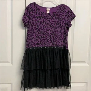 Xhilaration Purple Black Cotton Sheer Ruffle Panels Stretch Dress Girls Size XL - Picture 1 of 6