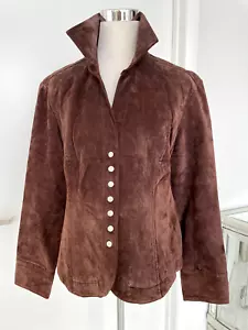 Dressbarn tiefbraune Wildlederjacke aus 100 % Leder Damen Größe L Druckknöpfe - Bild 1 von 21