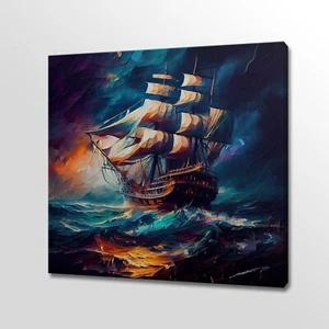 Piratenschiff Bunte Leinwand Kunst Druck Bild Wand hängen Handarbeit Wohnkultur - Bild 1 von 9